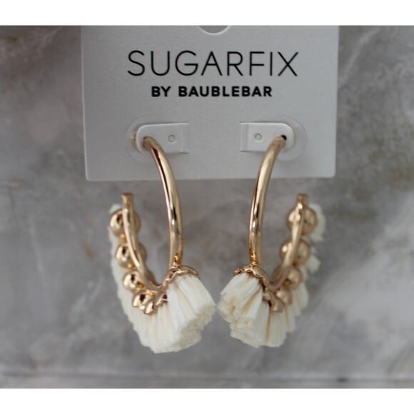Sugarfix Womens Threaded Hoop Statement Earring Gold/Ivory New - Picture 1 of 5